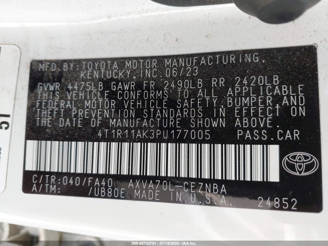 4T1R11AK3PU177005 Toyota a25a-fks