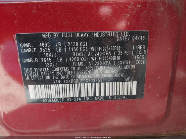 2016 SUBARU OUTBACK 4S4BSBLC9G3339591 Photo 8