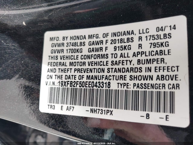 Honda r18z1 2014 19XFB2F50EE043318 Image 9