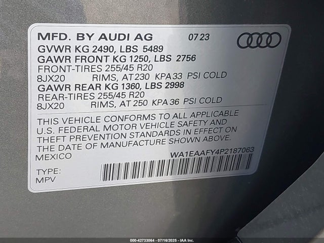 2023 AUDI Q5 WA1EAAFY4P2187063 Photo 8
