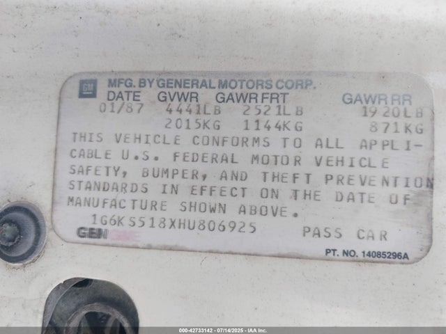 1987 CADILLAC SEVILLE 1G6KS518XHU806925 Photo 8