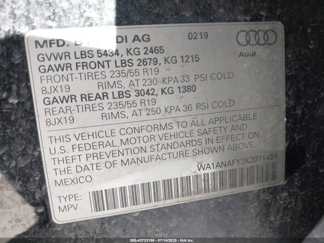 WA1ANAFY3K2071459 Audi Q5