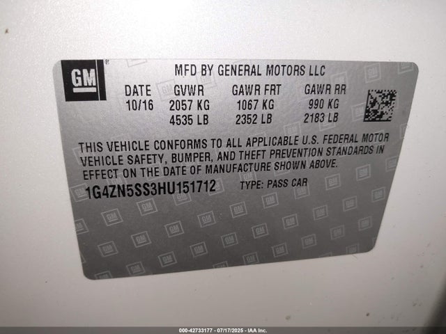 1G4ZN5SS3HU151712 Buick lgx -di: direct injection - vvt: variable valve timing - alum - gen 2