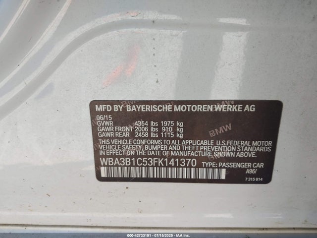 WBA3B1C53FK141370 BMW 2015
