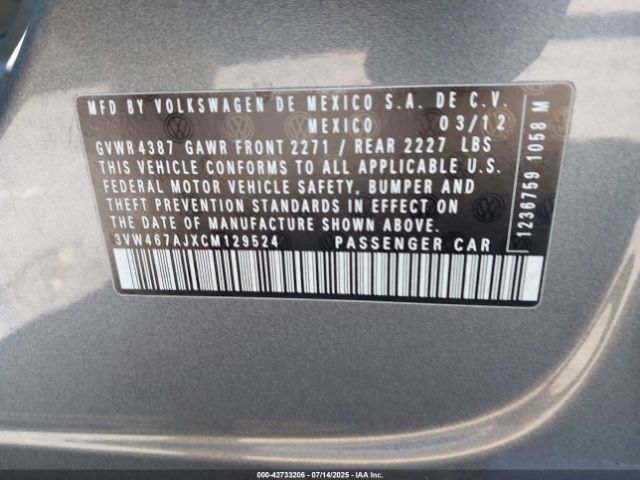 2012 VOLKSWAGEN JETTA 3VW467AJXCM129524 Photo 8