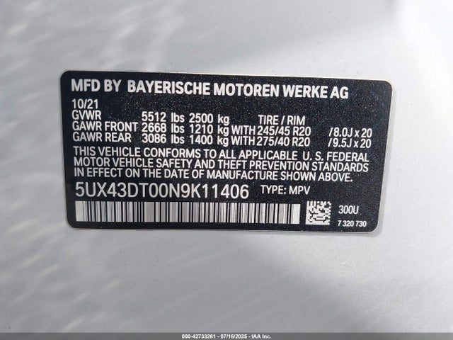 5UX43DT00N9K11406 BMW X4