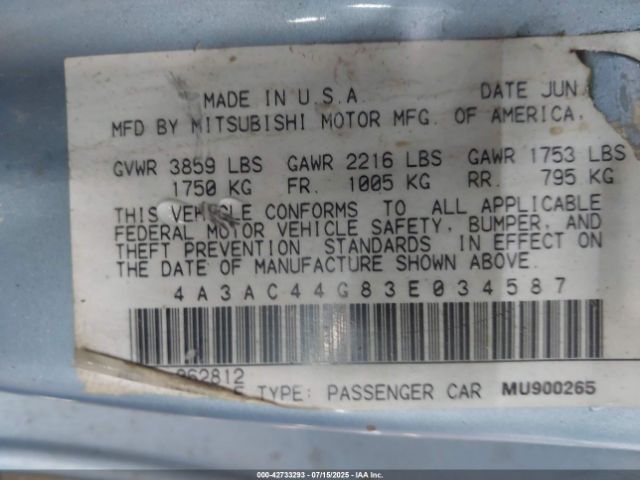 2003 MITSUBISHI ECLIPSE 4A3AC44G83E034587 Photo 8