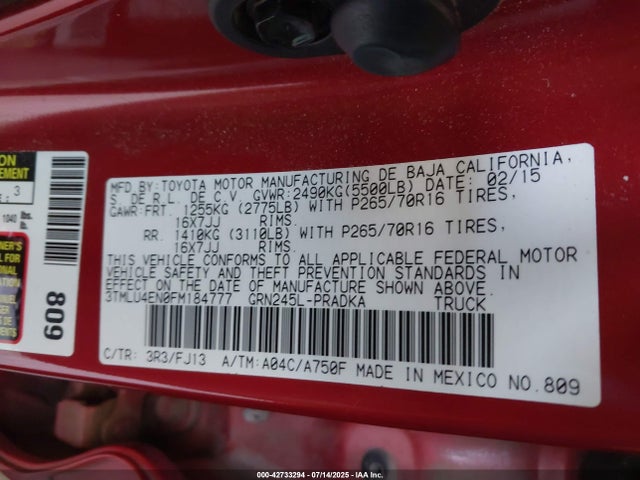 3TMLU4EN0FM184777 Toyota 1gr-fe