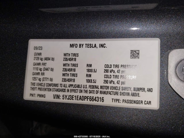 2023 TESLA MODEL 3 5YJ3E1EA0PF664316 Photo 8