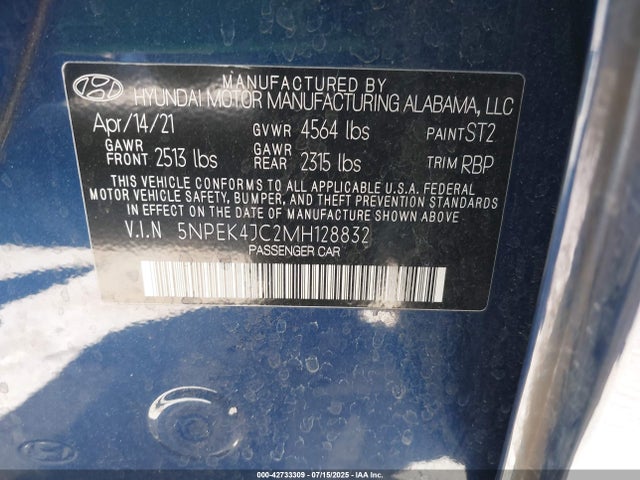 5NPEK4JC2MH128832 Hyundai t-gdi theta iii
