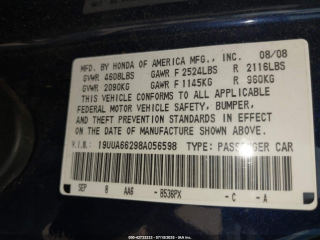 2008 ACURA TL 19UUA66298A056598 Photo 8