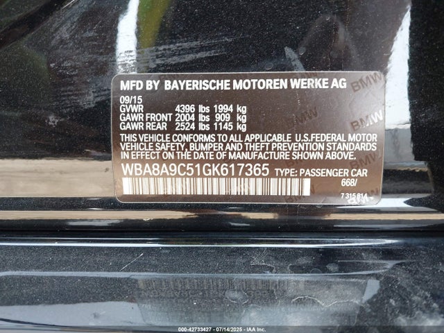 WBA8A9C51GK617365 BMW 2016