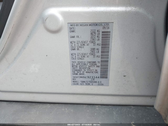 5N1AT2MV0GC923144 Nissan 2016