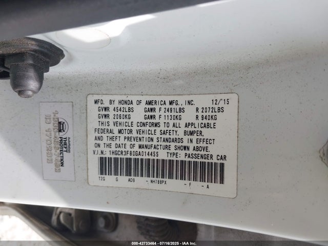 Honda j35y1 2016 1HGCR3F80GA014455 Image 9