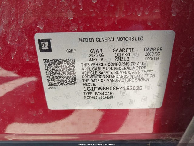1G1FW6S08H4182035 Chevrolet 2017