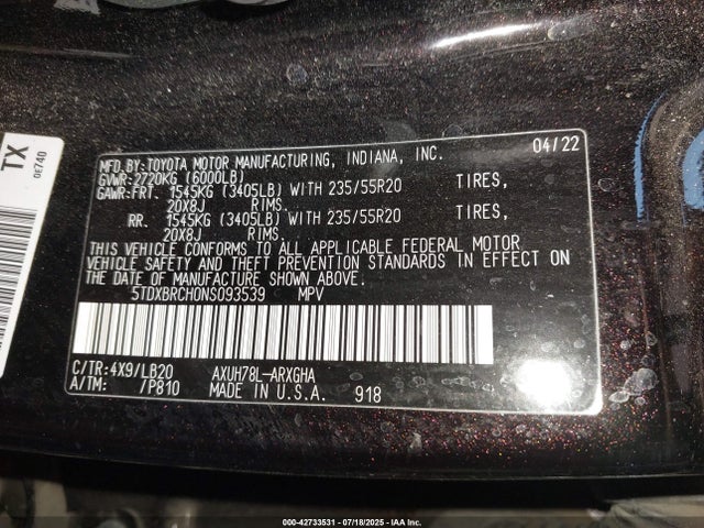 5TDXBRCH0NS093539 Toyota a25a-fxs, 5nm+4nm
