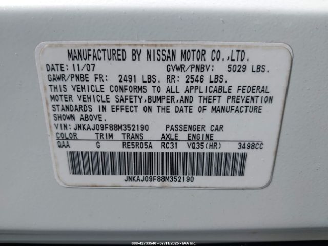 2008 INFINITI EX35 JNKAJ09F88M352190 Photo 8