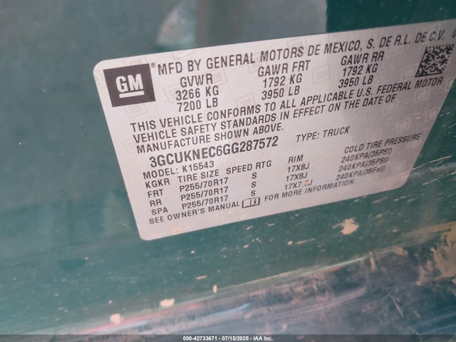 3GCUKNEC6GG287572 Chevrolet l83 - sidi, vvt, afm, e85 max, aluminum
