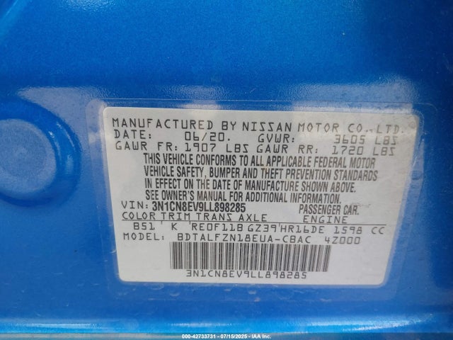 Nissan 2020 2020 3N1CN8EV9LL898285 Image 9