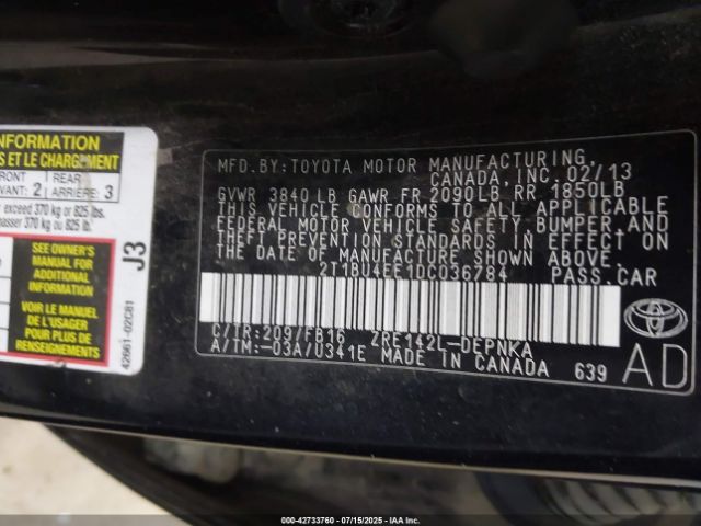 2013 TOYOTA COROLLA 2T1BU4EE1DC036784 Photo 8