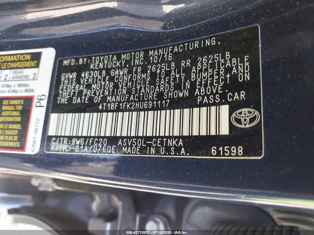 Toyota 2ar-fe 2017 4T1BF1FK2HU691117 Image 9