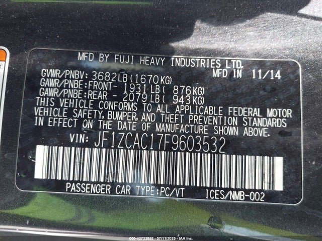 Subaru 2015 2015 JF1ZCAC17F9603532 Image 9