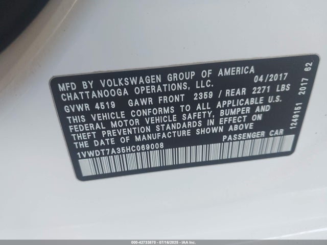 1VWDT7A35HC069008 Volkswagen tsi
