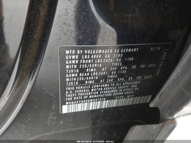 2016 VOLKSWAGEN TIGUAN WVGAV7AX6GW587270 Photo 8