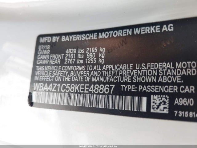 BMW 2019 2019 WBA4Z1C58KEE48867 Image 9