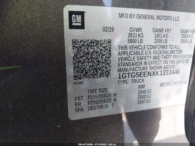 1GTG5EENXK1233446 GMC lgz - direct injection, variable valve timing, alum, var2, gen 2
