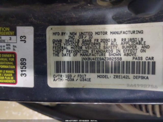 2010 TOYOTA COROLLA 1NXBU4EE9AZ382558 Photo 8