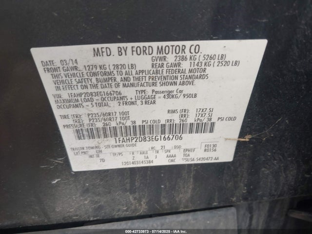 Ford Taurus 2014 1FAHP2D83EG166706 Image 9