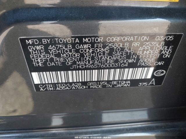 2006 LEXUS GS 300 JTHCH96S760003164 Photo 8