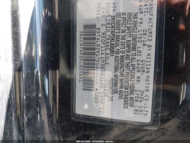 2019 NISSAN VERSA 3N1CN7AP2KL805851 Photo 8