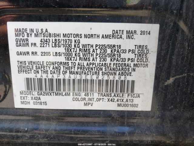2014 MITSUBISHI OUTLANDER SPORT 4A4AP3AU9EE025808 Photo 8