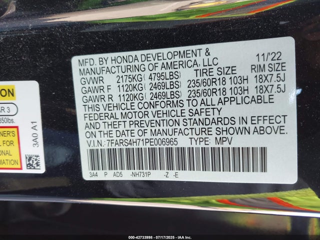 7FARS4H71PE006965 Honda l15be