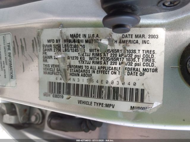 2004 MITSUBISHI ENDEAVOR 4A4MN31S64E003040 Photo 8