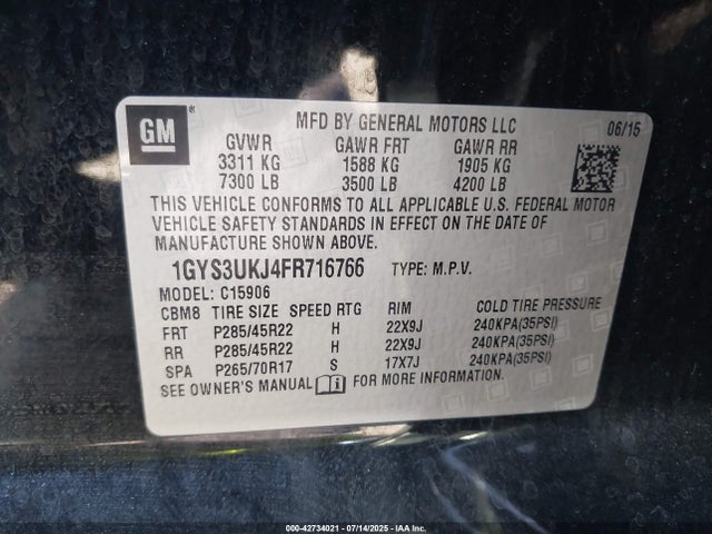 2015 CADILLAC ESCALADE ESV 1GYS3UKJ4FR716766 Photo 8