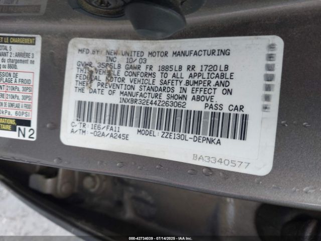 2004 TOYOTA COROLLA 1NXBR32E44Z263062 Photo 8