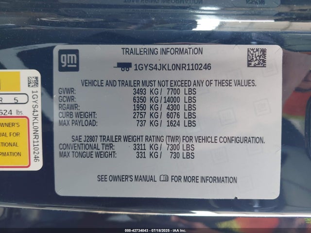 2022 CADILLAC ESCALADE 1GYS4JKL0NR110246 Photo 8