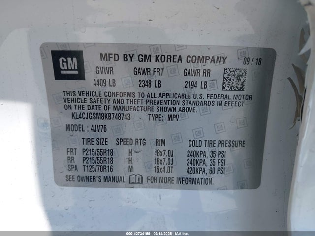 KL4CJGSM8KB748743 Buick le2 - direct injection, variable valve timing, alum, gen 1