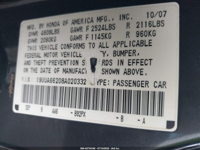 2008 ACURA TL 19UUA66208A020332 Photo 8