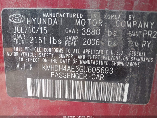 KMHDH4AE3GU606693 Hyundai dohc mpi nu