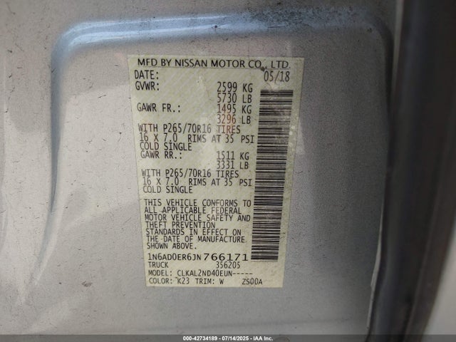 1N6AD0ER6JN766171 Nissan 2018