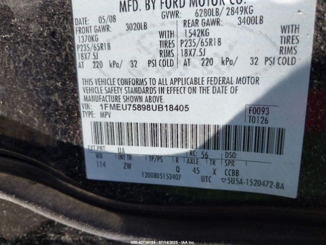 2008 FORD EXPLORER 1FMEU75898UB18405 Photo 8