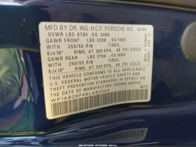 2006 PORSCHE CAYENNE WP1AB29P46LA63344 Photo 8