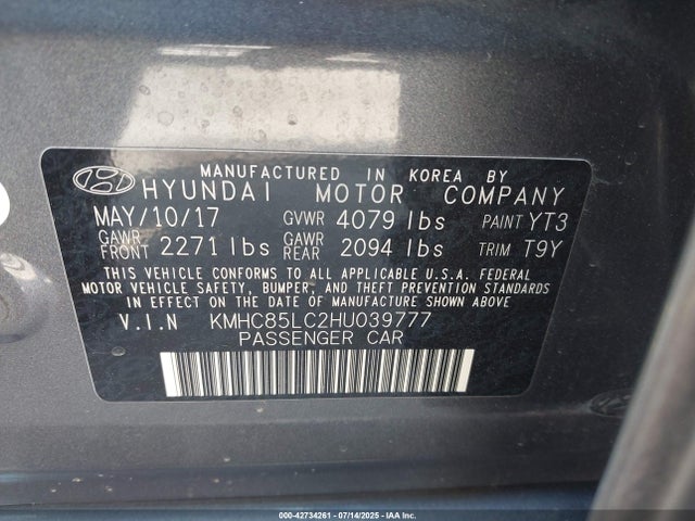 KMHC85LC2HU039777 Hyundai gdi kappa