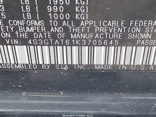 4S3GTAT61K3705645 Subaru Impreza