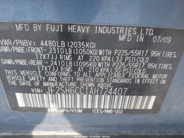 2010 SUBARU FORESTER JF2SH6CC1AH724407 Photo 8
