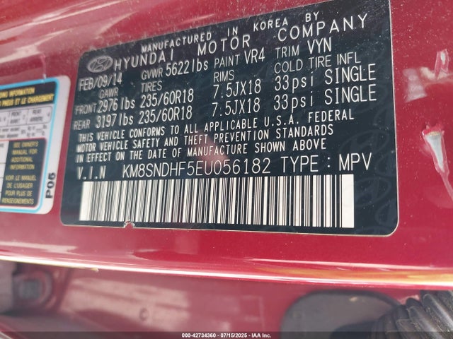 KM8SNDHF5EU056182 Hyundai dohc gdi lambda